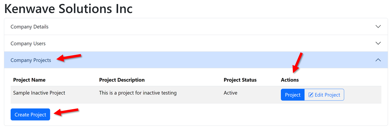 Company Overview Projects panel.