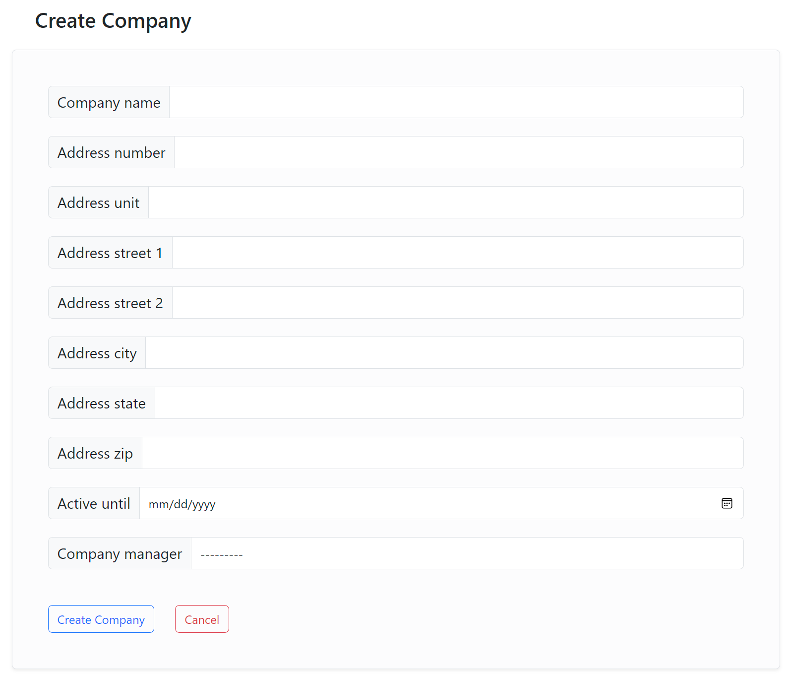 Create a new company form.